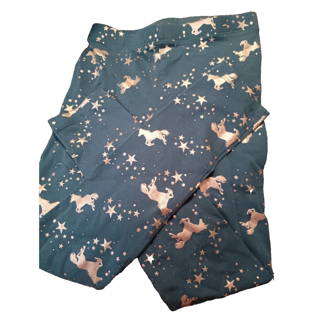 Wonder Nation Tough Cotton Teal Unicorn Star Leggings size 6-6x